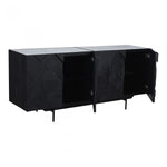 We love the marble top and unique pattern found on the barn doors of this Kattan Sideboard by Moe's. It is both contemporary and functional, with the doors opening to spacious shelving.  Size: 72"W x 18"D x 31"H Material: Solid Mango, Marble Top, Iron Legs, MDF