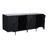 We love the marble top and unique pattern found on the barn doors of this Kattan Sideboard by Moe's. It is both contemporary and functional, with the doors opening to spacious shelving.  Size: 72"W x 18"D x 31"H Material: Solid Mango, Marble Top, Iron Legs, MDF
