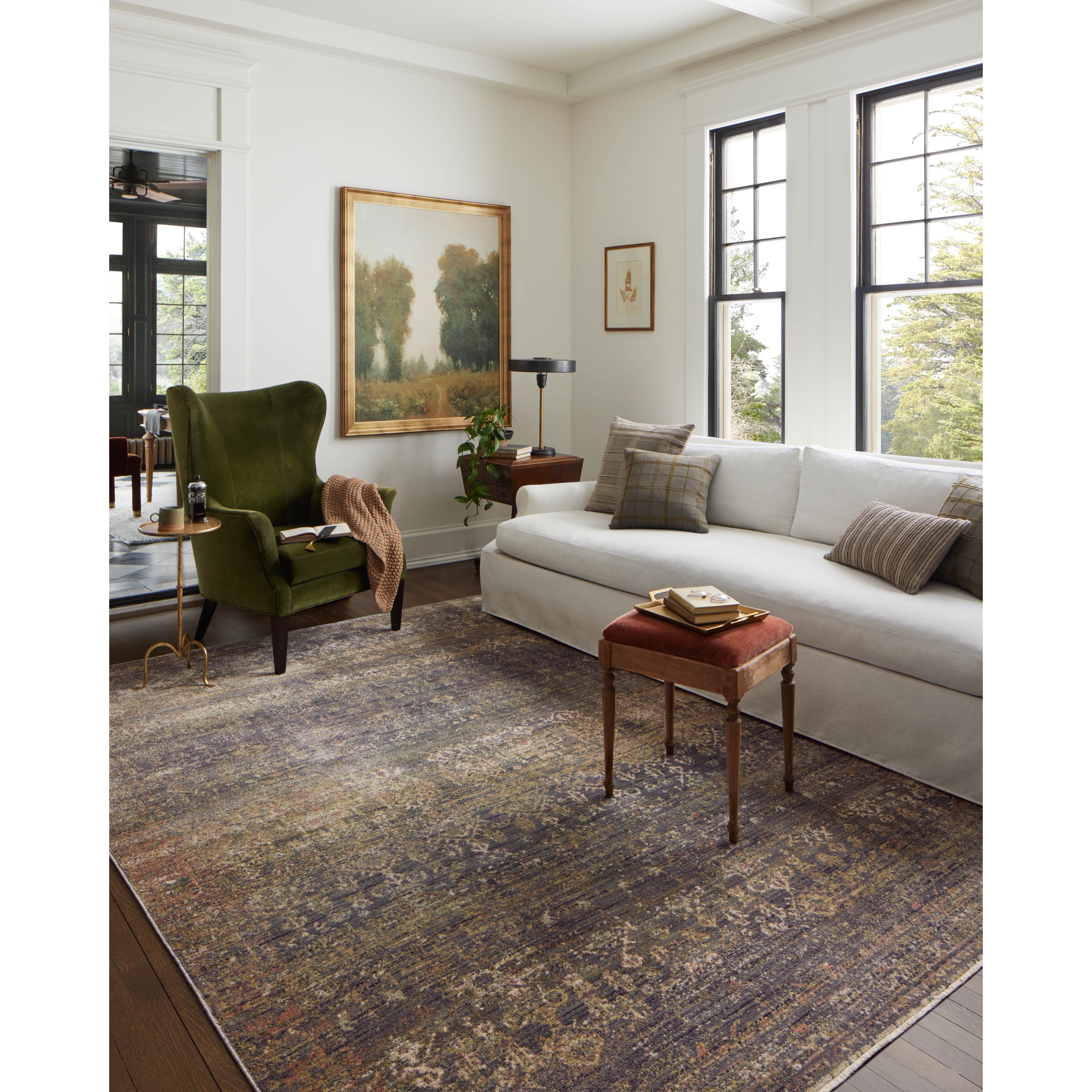 The Bradbury Ink / Multi Rug has small-scale motifs that, combined with the rug’s vibrant and varying colors, create eye-catching dimension in the room. Bradbury echoes the look of traditional rugs but comes alive in fresh, modern palettes that balance energetic bright tones with softer, distressed ones. Amethyst Home provides interior design, new construction, custom furniture, and area rugs in the Charlotte metro area.