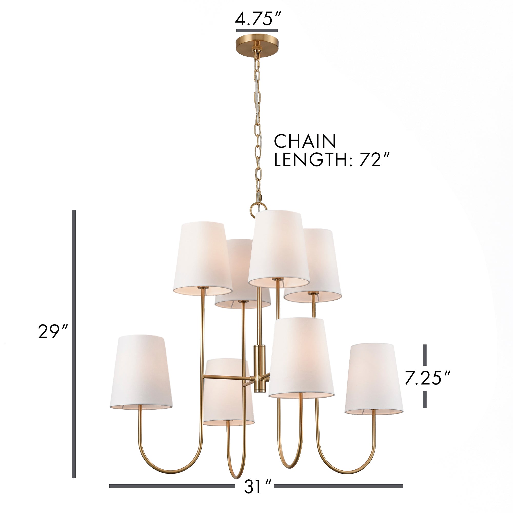 The Kinley Chandelier is a fresh take on a classic two-tiered shape. Subtle modern touches like the tapered shade and gold finish complete the look. Amethyst Home provides interior design, new construction, custom furniture, and area rugs in the Washington metro area.