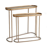 Nested console… what a concept! In an electroplated cast aluminum top and  iron legs, these two pieces fit together nicely, or can be separated to accommodate your layout. Innovative and beautiful, indeed. Amethyst Home provides interior design, new construction, custom furniture, and area rugs in the Miami metro area.