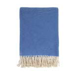 Cozy combed cotton Billie French Blue Throw with a soft ivory interwoven weave ending in tassels.  Amethyst Home provides interior design services, furniture, rugs, and lighting in the Dallas metro area.