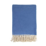 Cozy combed cotton Billie French Blue Throw with a soft ivory interwoven weave ending in tassels.  Amethyst Home provides interior design services, furniture, rugs, and lighting in the Dallas metro area.