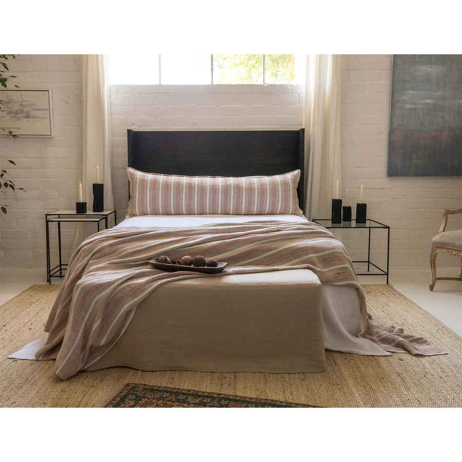 The Montecito Blanket is a 100% heavy weight hand loomed linen that features broad coastal inspired stripes surrounded by a 1/2” finished flange. Amethyst Home provides interior design services, furniture, rugs, and lighting in the Kansas City metro area.