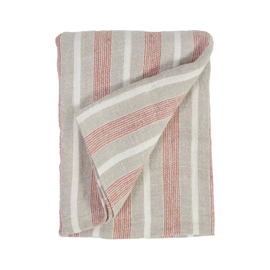 The Montecito Blanket is a 100% heavy weight hand loomed linen that features broad coastal inspired stripes surrounded by a 1/2” finished flange. Amethyst Home provides interior design services, furniture, rugs, and lighting in the Seattle metro area.