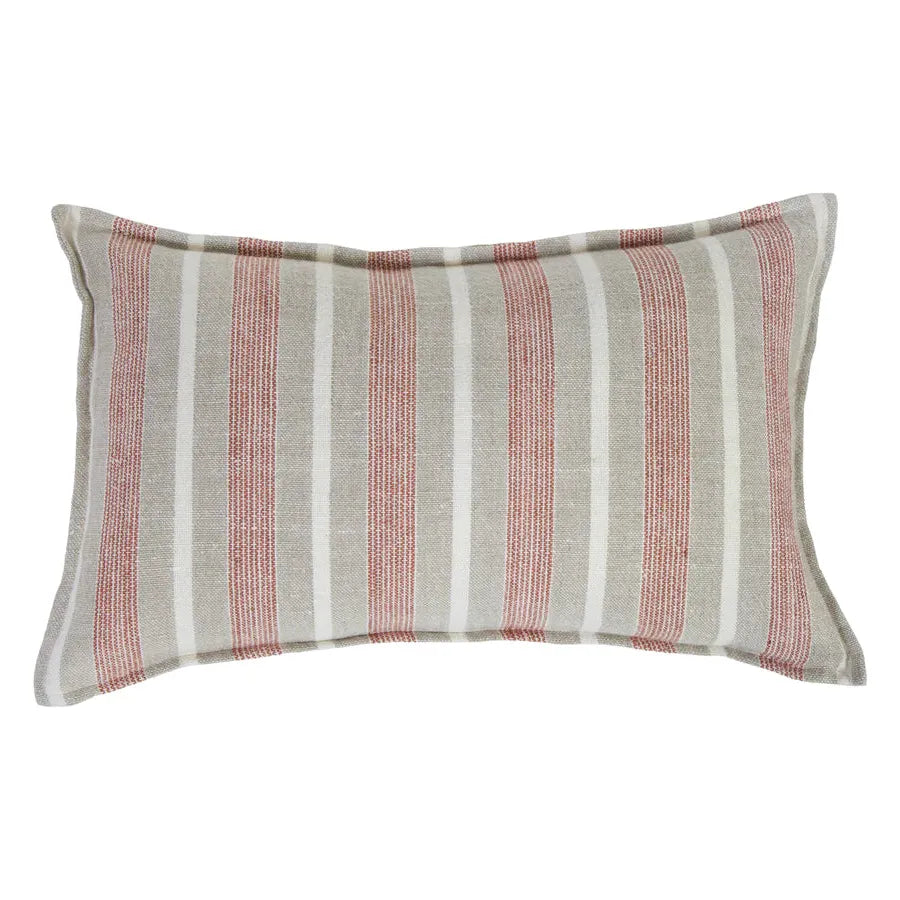 The Montecito Pillow With Insert is a 100% heavy weight hand loomed linen that features alternating thick and thin stripes in a warm color palette of terra cotta and natural surrounded by a 1/2” finished flange. Amethyst Home provides interior design services, furniture, rugs, and lighting in the Des Moines metro area.