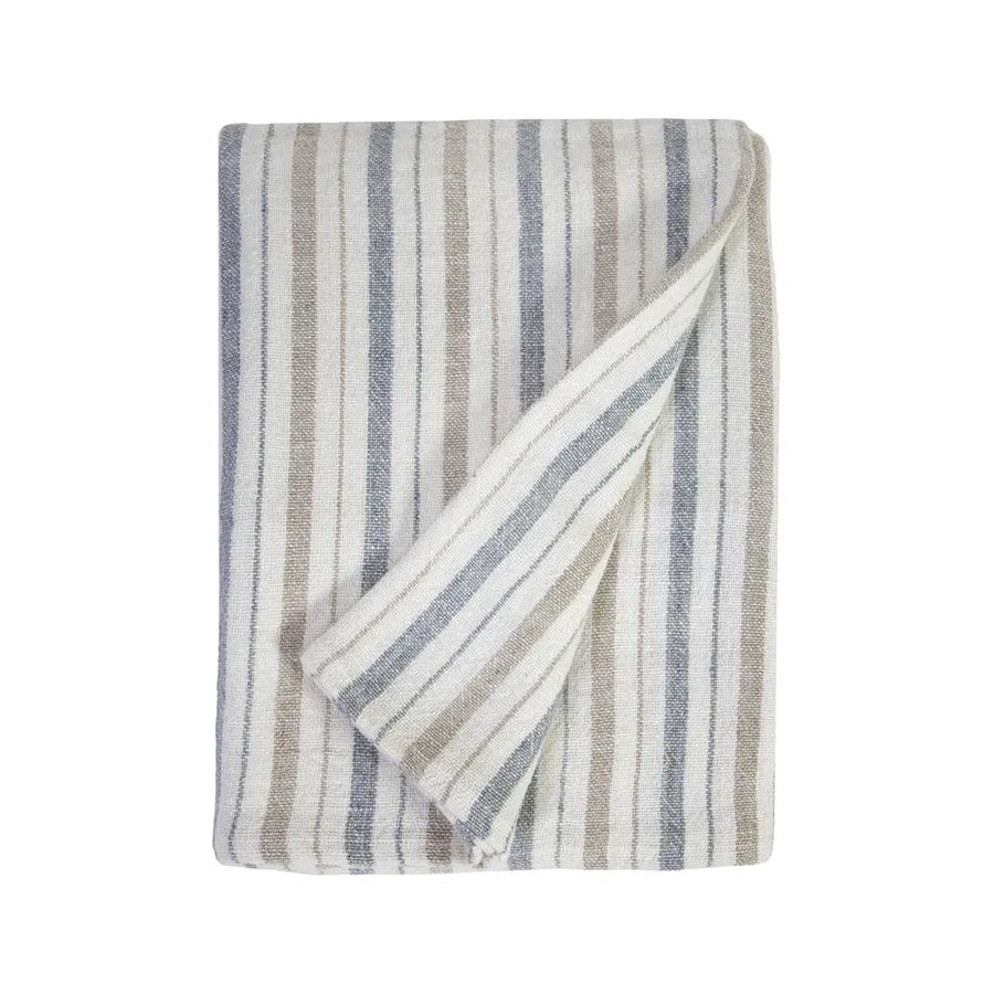 The Naples Blanket is a 100% heavy weight hand loomed linen that features broad coastal inspired stripes surrounded by a 1/2” finished flange.  Amethyst Home provides interior design services, furniture, rugs, and lighting in the Kansas City metro area.
