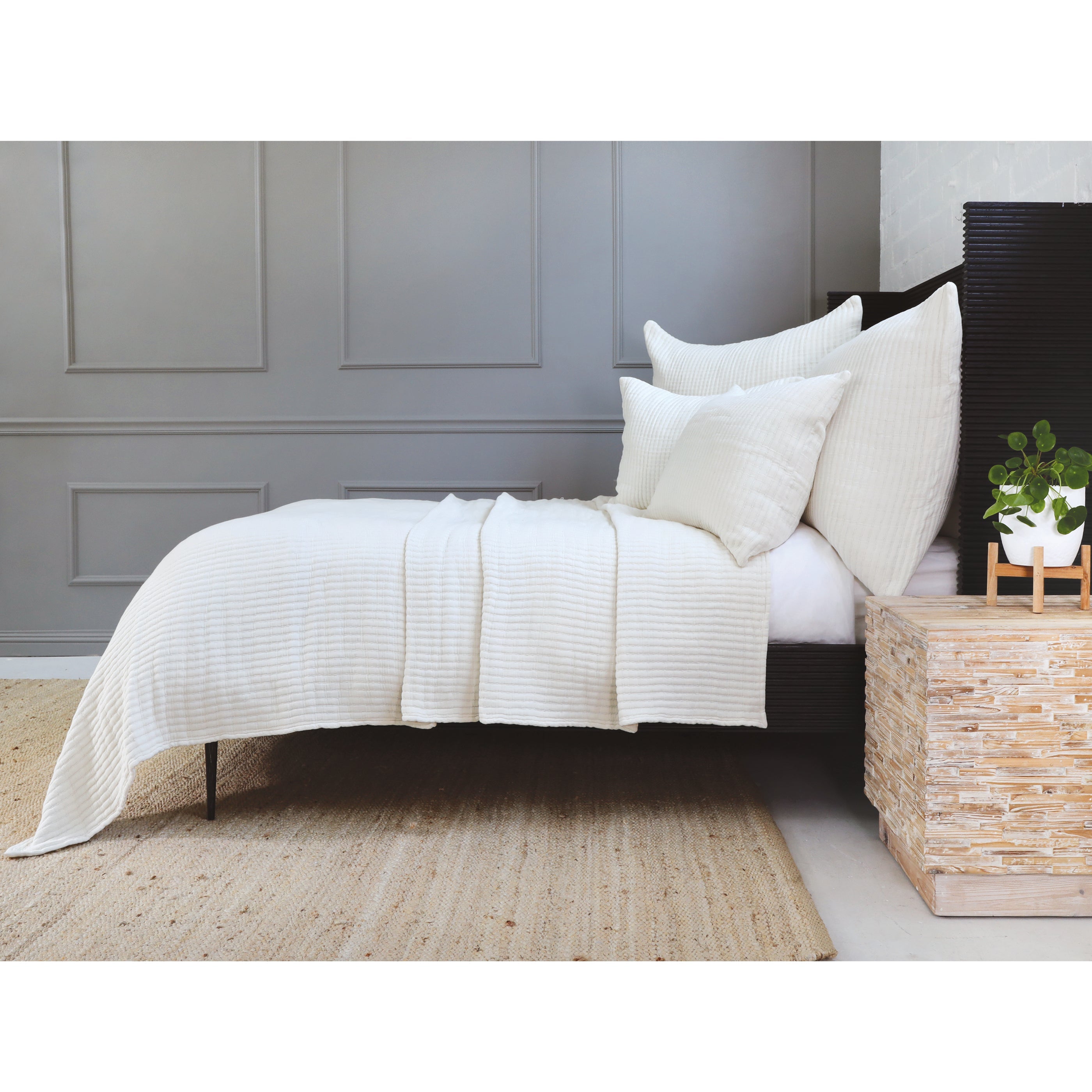Add textural interest to your bed with the Vancouver Coverlet collection. Made of a lightweight stonewashed cotton gauze with an interwoven ivory stripe, it is the perfect addition to your bed to create a relaxing space. Amethyst Home provides interior design, new construction, custom furniture, and area rugs in the Park City metro area.
