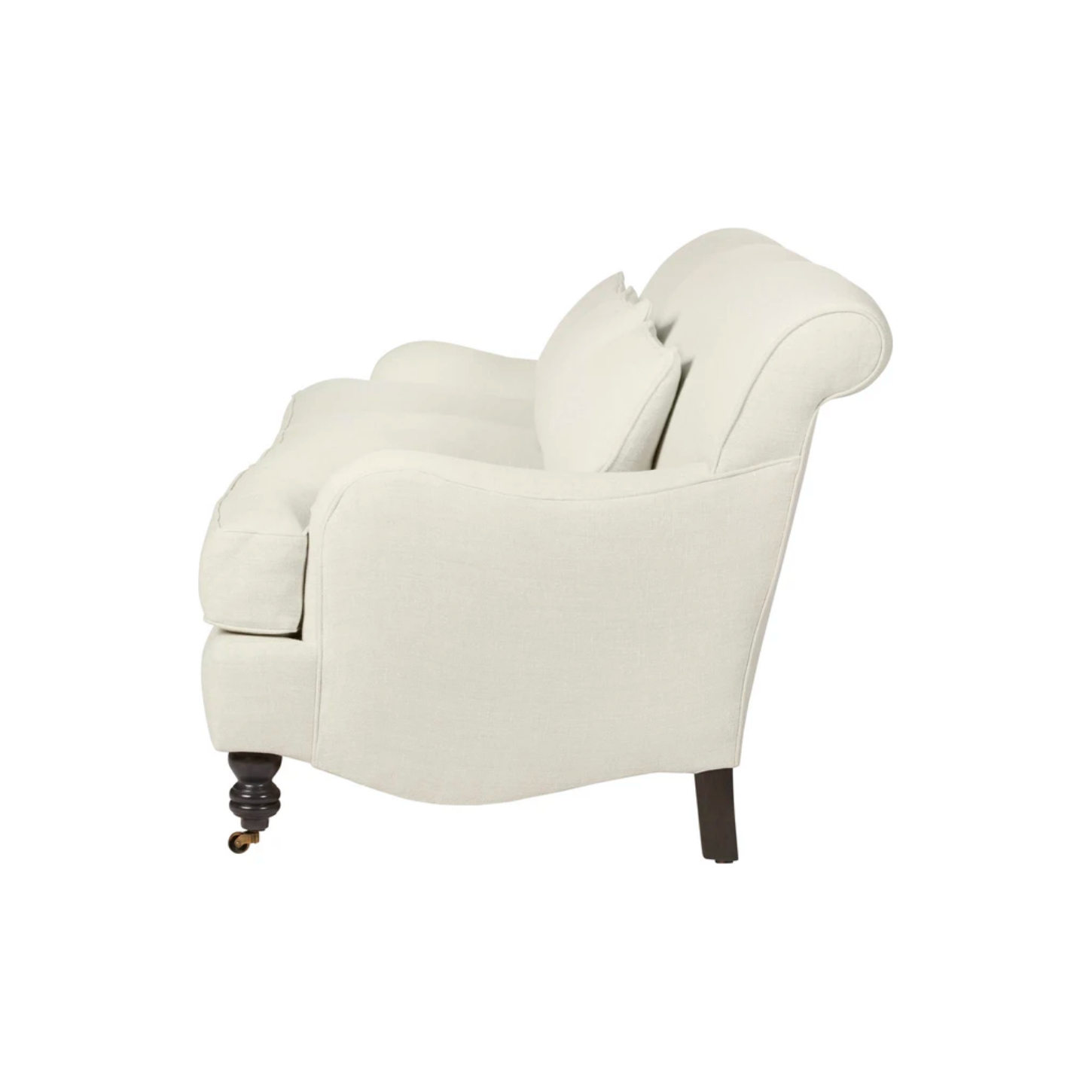 The Beaumont Sofa by Cisco Brothers is a twist on traditional style, with a piping detail and turned front legs with antique casters. Relax into the comfortable lumber pillows for back support with style.  Priced and pictured in grade K fabric Brevard Birch.