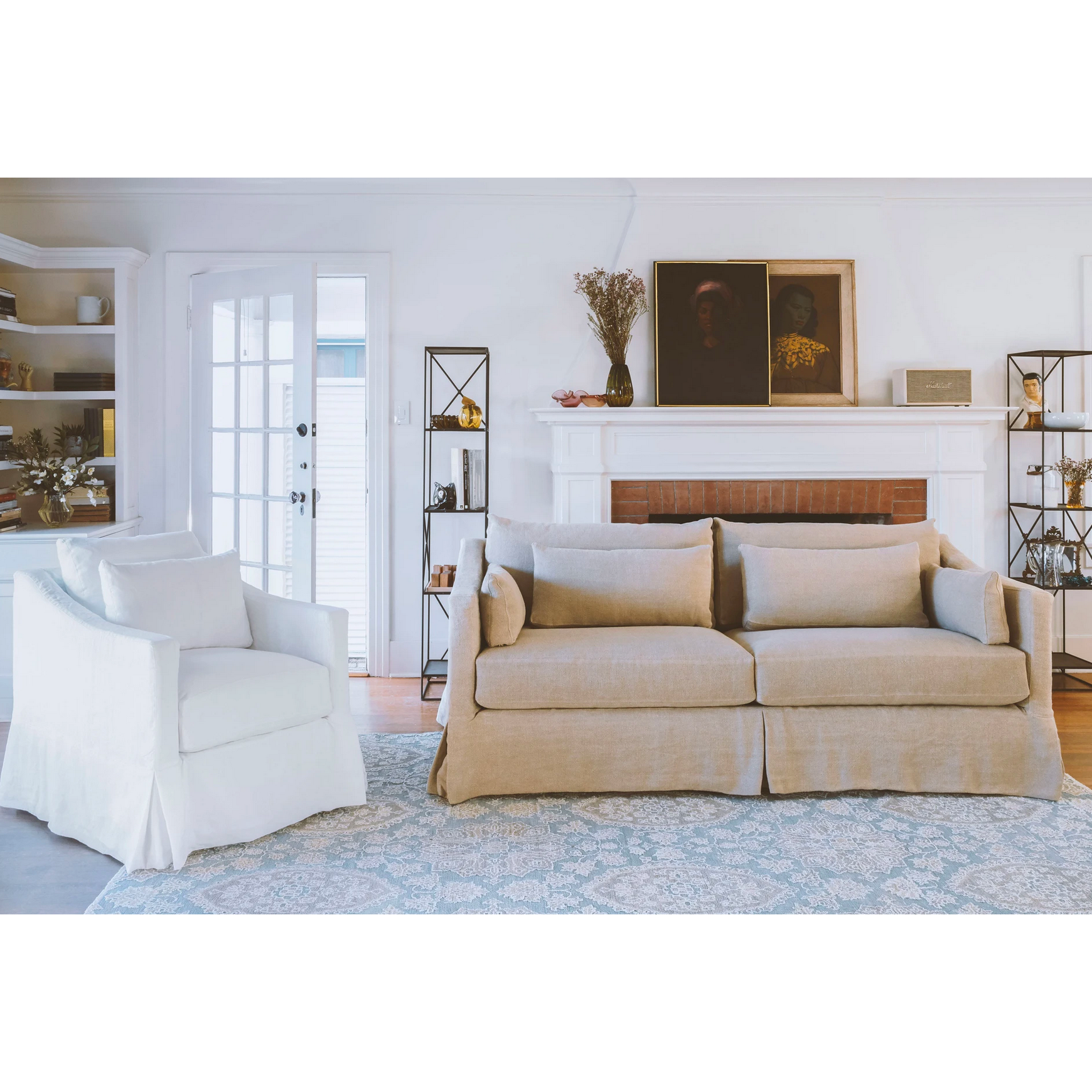 Soft as a cloud, the Rebecca is the perfect piece to complete your living room. It’s base is a FSC certified Maple hardwood frame. This sofa has a luxurious feather cloud fill with a foam core, bringing relaxation and ease into your home.  Priced and pictured in tier two fabric Brevard Burlap. For additional fabrics please email sales@amethysthome.com.   Overall Dimensions  84"w 40"d 31"h