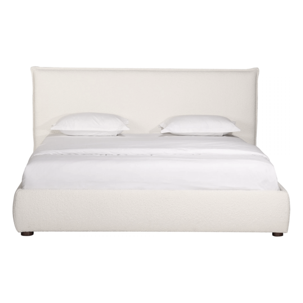 The Recharge King Bed is made of creamy boucle, giving us all the textured feels. The padded sides and headboard bring a sense of calm and comfort to any bedroom Size: 35"w x 20"d x 16"h Materials: Iron