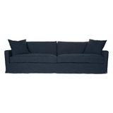 Featuring Sunset Sofa Family by Cisco Brothers at Amethyst Home. TV-binging nights are alright with the Sunset Sofa Family by Cisco Brothers.  It's an extra deep sofa with a subtly reclined back.  It works well in rooms with mounted TVs or sunrooms.  Enjoy this sofa slipcovered or upholstered. Photographed in Mariet Marine 100% linen.
Sunset 96" Sofa: 96"W x 3.  Amethyst Home provides interior design, new home construction design consulting, vintage area rugs, and lighting in the Omaha metro area.