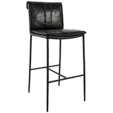 Mayer Bar Stool 30" Dimensions: 19"W x 21"D x 43"H Material: Top Grain Leather, Hammered Iron Legs Mayer Counter Stool Tan 26"  Dimensions: 19"W x 21"D x 39"H Materials: Top Grain Leather, Hammered Iron Legs