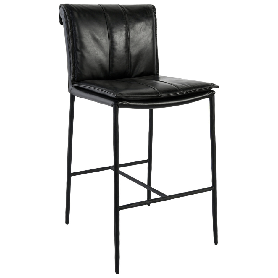 Mayer Bar Stool 30" Dimensions: 19"W x 21"D x 43"H Material: Top Grain Leather, Hammered Iron Legs Mayer Counter Stool Tan 26"  Dimensions: 19"W x 21"D x 39"H Materials: Top Grain Leather, Hammered Iron Legs