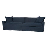 Featuring Sunset Sofa Family by Cisco Brothers at Amethyst Home. TV-binging nights are alright with the Sunset Sofa Family by Cisco Brothers.  It's an extra deep sofa with a subtly reclined back.  It works well in rooms with mounted TVs or sunrooms.  Enjoy this sofa slipcovered or upholstered. Photographed in Mariet Marine 100% linen.
Sunset 96" Sofa: 96.  Amethyst Home provides interior design, new home construction design consulting, vintage area rugs, and lighting in the Los Angeles metro area.