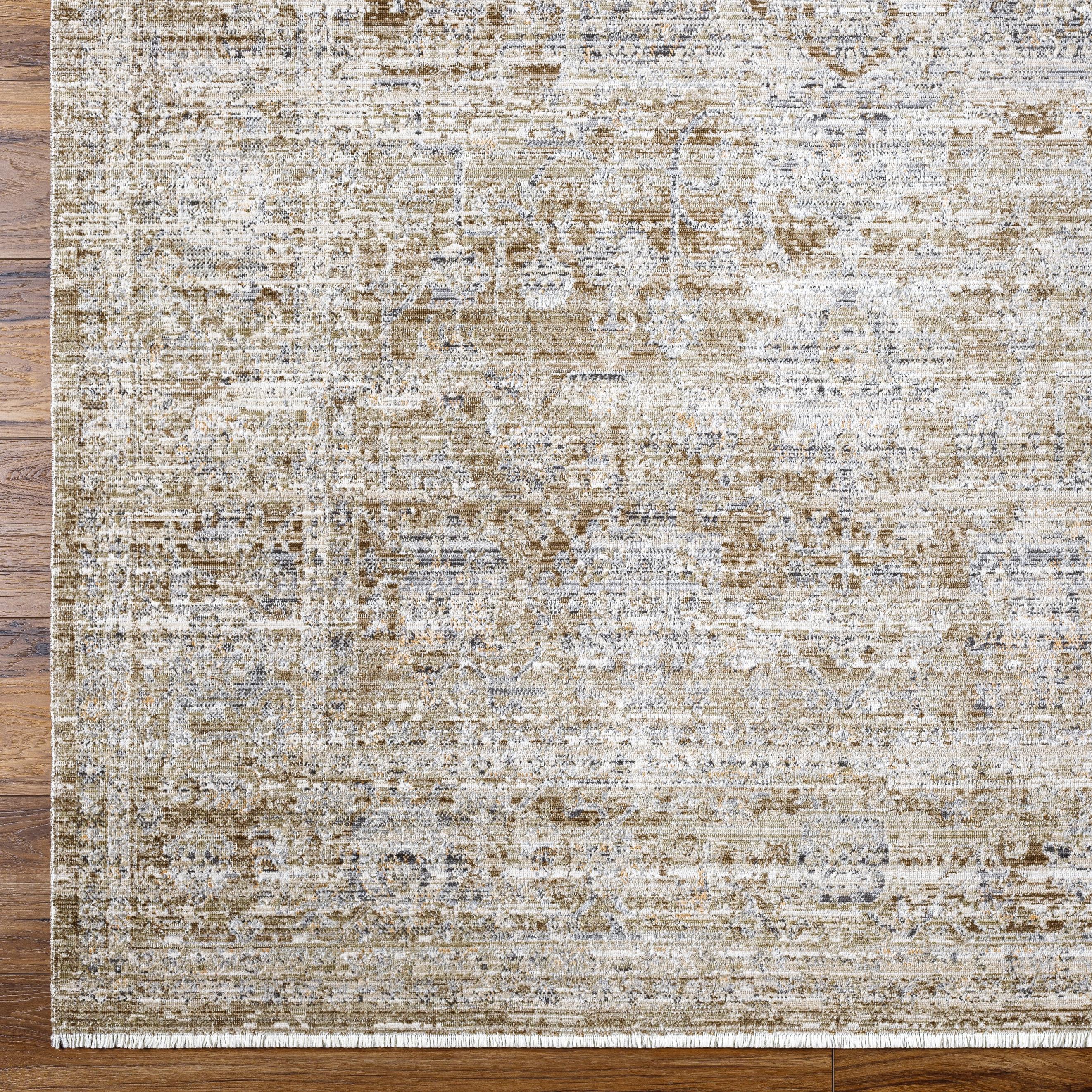 The Margaret area rug brings a touch of timeless beauty to any room. This special collaboration piece from Becki Owens x Surya is a stunning addition to your home. With a distressed feel, the rug evokes a feeling of antique charm. Crafted with polyester, the rug features beautiful neutral tones and is perfect for high traffic areas. Amethyst Home provides interior design, new home construction design consulting, vintage area rugs, and lighting in the Charlotte metro area.