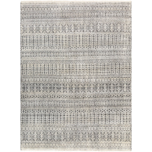 Featuring Nobility Charcoal Hand-Knotted Rug by Surya at Amethyst Home. Add an elegant touch to any space with this hand-knotted Nobility Charcoal Rug. Its blend of wool and viscose is ultra soft and smooth, while its timeless ornate motif with modern lines create an exquisite, timeless piece. Enjoy its high-low characteristics and luxurious feel to add a touch of sophistication to . Amethyst Home provides interior design, new construction, custom furniture, and area rugs in the Dallas metro area.