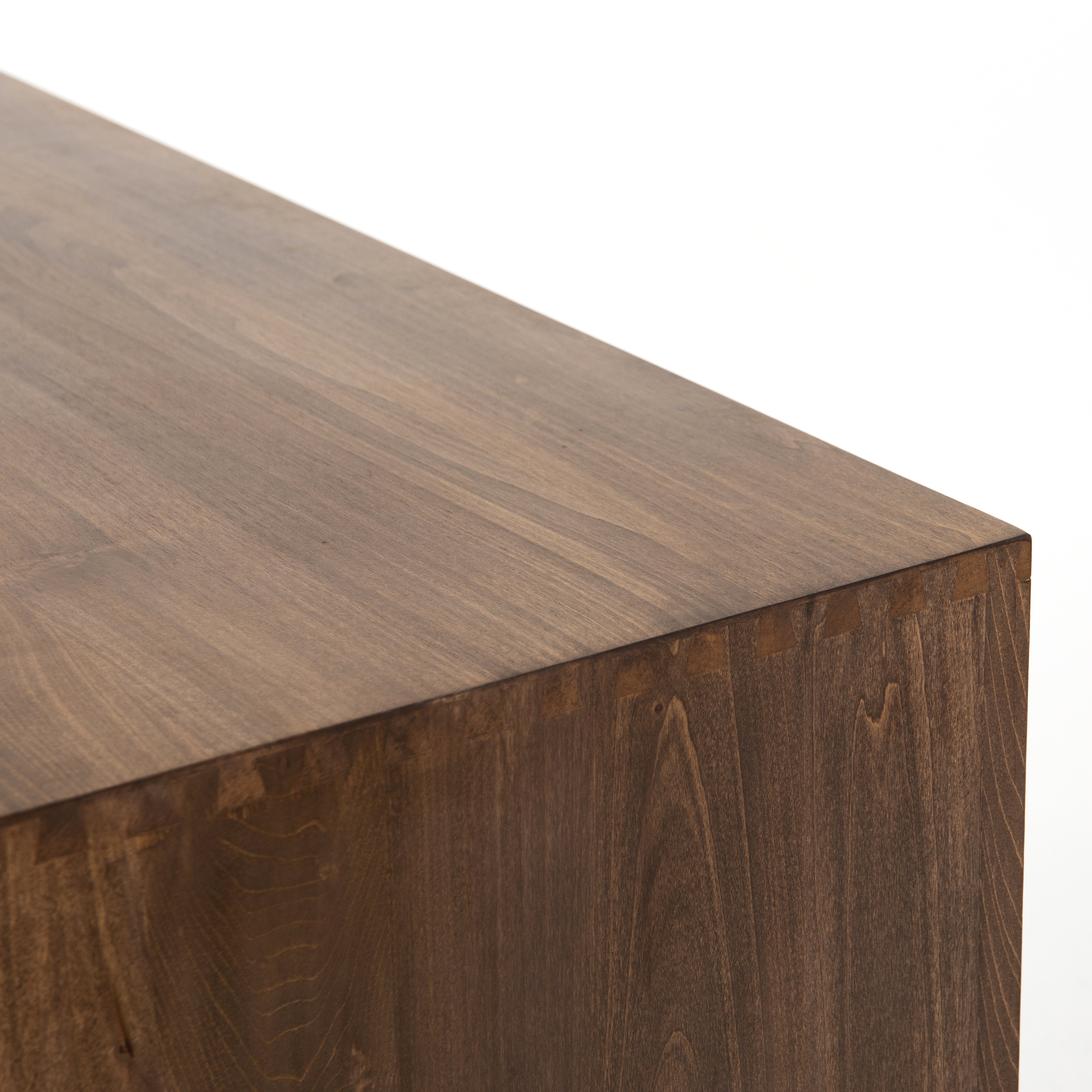 We love the clean, slim legs of this Trey Auburn Poplar Sideboard. The doors and drawers make this the perfect sideboard for families wanting extra storage space while also making a statement  Size: 72"w x 18"d x 31"h Materials: Iron, Poplar, Top Grain Leather