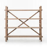 This gorgeous Toscana Sundried Wheat Large Bookshelf has four movable planks of reclaimed pine stack for an open display of personal treasure. Laddered framing offers eye-catching simplicity while enhancing a clean farmhouse feel.  Overall Dimensions: 76.25"w x 17.00"d x 70.25"h