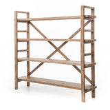 This gorgeous Toscana Sundried Wheat Large Bookshelf has four movable planks of reclaimed pine stack for an open display of personal treasure. Laddered framing offers eye-catching simplicity while enhancing a clean farmhouse feel.  Overall Dimensions: 76.25"w x 17.00"d x 70.25"h