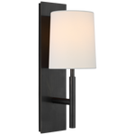 Featuring Clarion Medium Sconce by Visual Comfort at Amethyst Home. This Clarion Medium Sconce is so dreamy with the linen shade and thick back plate. We'd love to see these lined down a hallway or in a kitchen to complete the look. 
Overall Dimensions: 5.5" L x 5.5" W x 16" H.  Amethyst Home provides interior design, new home construction design consulting, vintage area rugs, and lighting in the Dallas metro area.