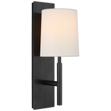 Featuring Clarion Medium Sconce by Visual Comfort at Amethyst Home. This Clarion Medium Sconce is so dreamy with the linen shade and thick back plate. We'd love to see these lined down a hallway or in a kitchen to complete the look. 
Overall Dimensions: 5.5" L x 5.5" W x 16" H.  Amethyst Home provides interior design, new home construction design consulting, vintage area rugs, and lighting in the Dallas metro area.