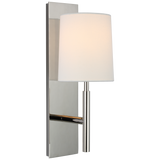 Featuring Clarion Medium Sconce by Visual Comfort at Amethyst Home. This Clarion Medium Sconce is so dreamy with the linen shade and thick back plate. We'd love to see these lined down a hallway or in a kitchen to complete the look. 
Overall Dimensions: 5.5" L x 5.5" W x 16" H.  Amethyst Home provides interior design, new home construction design consulting, vintage area rugs, and lighting in the San Diego metro area.
