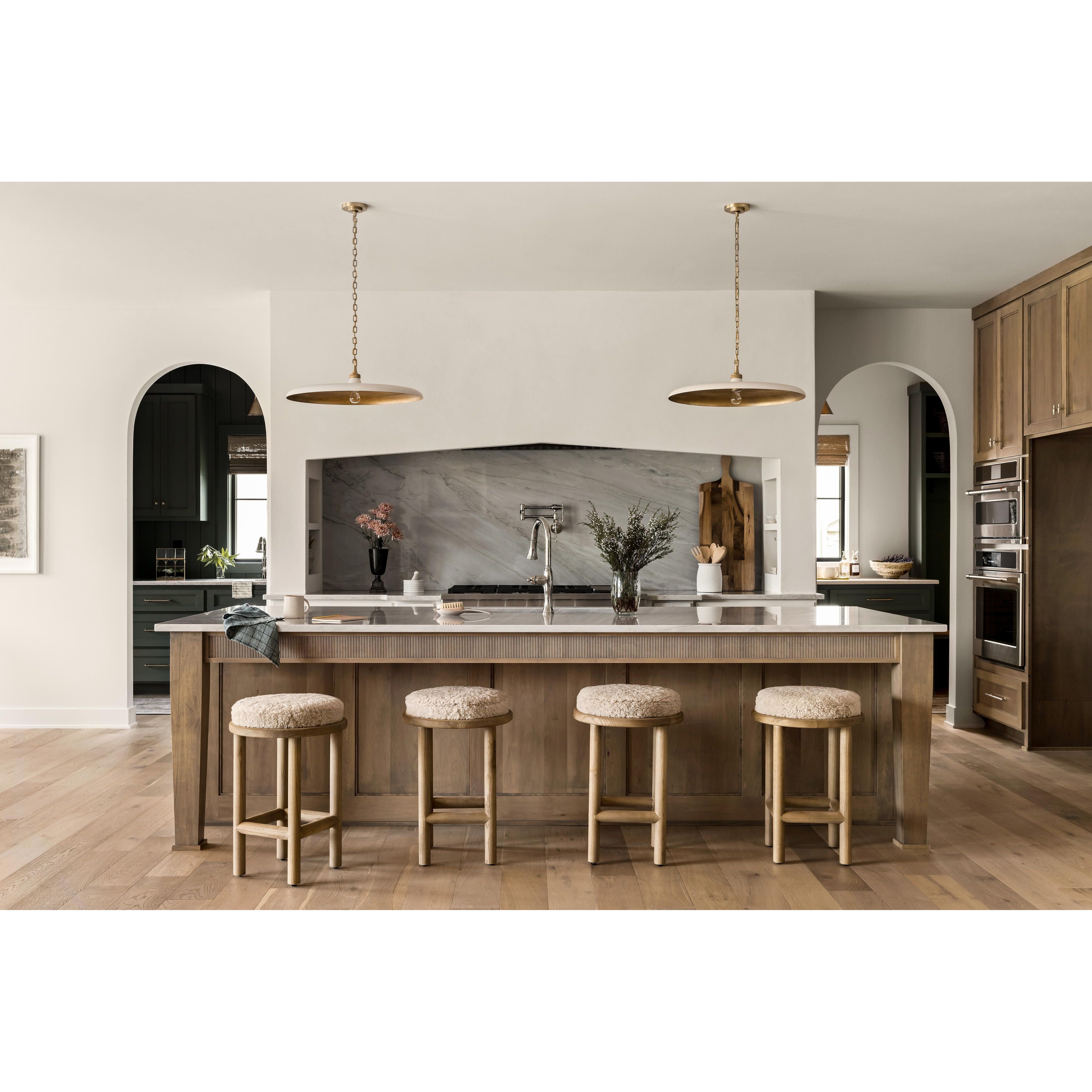 Featuring Piatto Large Pendant by Visual Comfort at Amethyst Home. The Piatto Large Pendant is one of our favorite lighting pieces for a kitchen island. Finished in a Hand-Rubbed Antique Brass with Plaster White Shade is an elegant take on a timeless pendant light.
Overall Dimensions: 24" L x 24" W x 7" HWeight: 9 lbs..  Amethyst Home provides interior design, new home construction design consulting, vintage area rugs, and lighting in the Laguna Beach metro area.
