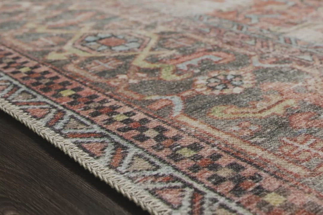 The Loren Terracotta / Sky area rug from Loloi captures the spirit of a one-of-a-kind vintage or antique area rug. You will love this rug because the rug is:   Perfect for families with kids and pets Very easy to clean and maintain Comes in big area rug sizes and as cute kitchen and hallway runners Looks gorgeous with the intricate pattern and patina Warms up any room with tones of red, blue, ivory Power Loomed 100% Polyester LQ-15 Terracotta/Sky Colors: Red, Blue, Ivory