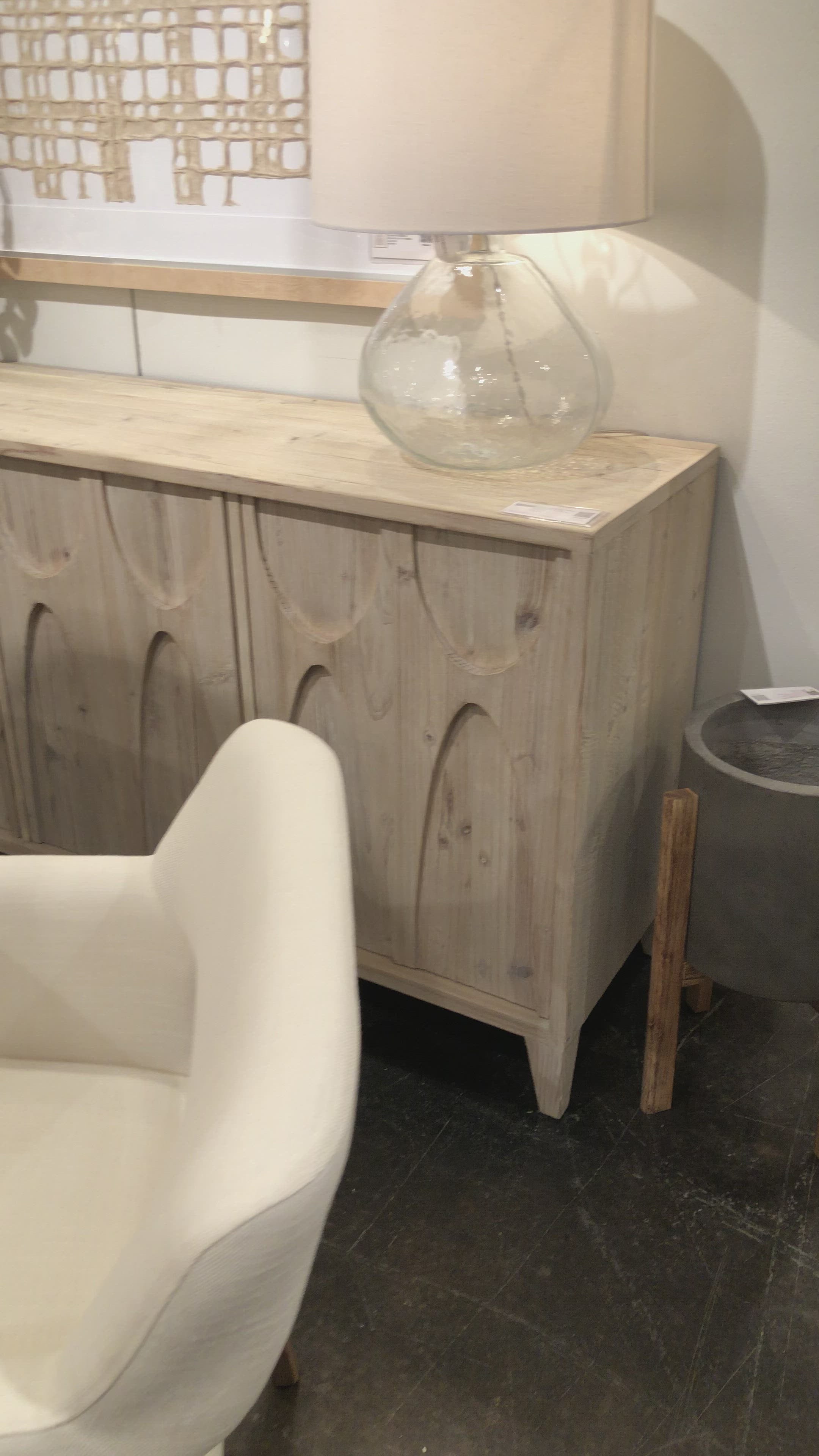 Load video: With four doors opening to shelves, this Montes Sideboard brings a beautiful and functional piece to the any dining room, living room, or other area.  Reclaimed White Pine Grey White Water Based Sealed Finish Amethyst Home celebrates natural materials, which often comes with beautiful imperfections. Each piece is made uniquely for you, please expect some variation and character -- we embrace the design approach of Wabi Sabi  Size: 79&quot;l x 18&quot;d x 33&quot;h 
