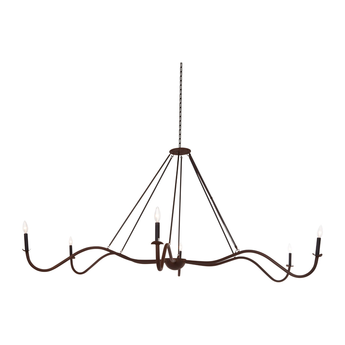 Add unique and modern lighting to a room with this Spider Chandelier from Cisco Brothers. The curved arms add beautiful sight lines to the fixture and plenty of light. This light fixture sets any room apart and comes available in either a "rust" or "flat black" finish in three different sizes.