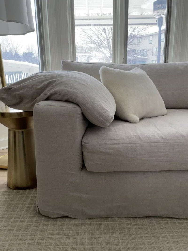 With its streamlined silhouette and strong, angular lines the Loft 2 Arm Sectional by Cisco Brothers is classic without being too traditional. It has a modern essence and elegance that lends inviting appeal to your living room. Dim the lights, and settle down with the family for an entertaining night in. Photographed in Naoki Hemp (discountinued). Shown as a Left Arm Facing Sectional.   Overall: 96"w x 130"d x 29"h Overall Sitting Space: 79"w 110"d One Arm Sofa: 90"w x 40"d x 29"h - Sitting Space: 82"w x 25