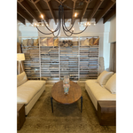 Add unique and modern lighting to a room with this Ramo Chandelier from Cisco Brothers. The curved arms add beautiful sight lines to the fixture and plenty of light.  Overall: 60”dia. 30.5"h Chain Length: 3' Canopy: 6"dia