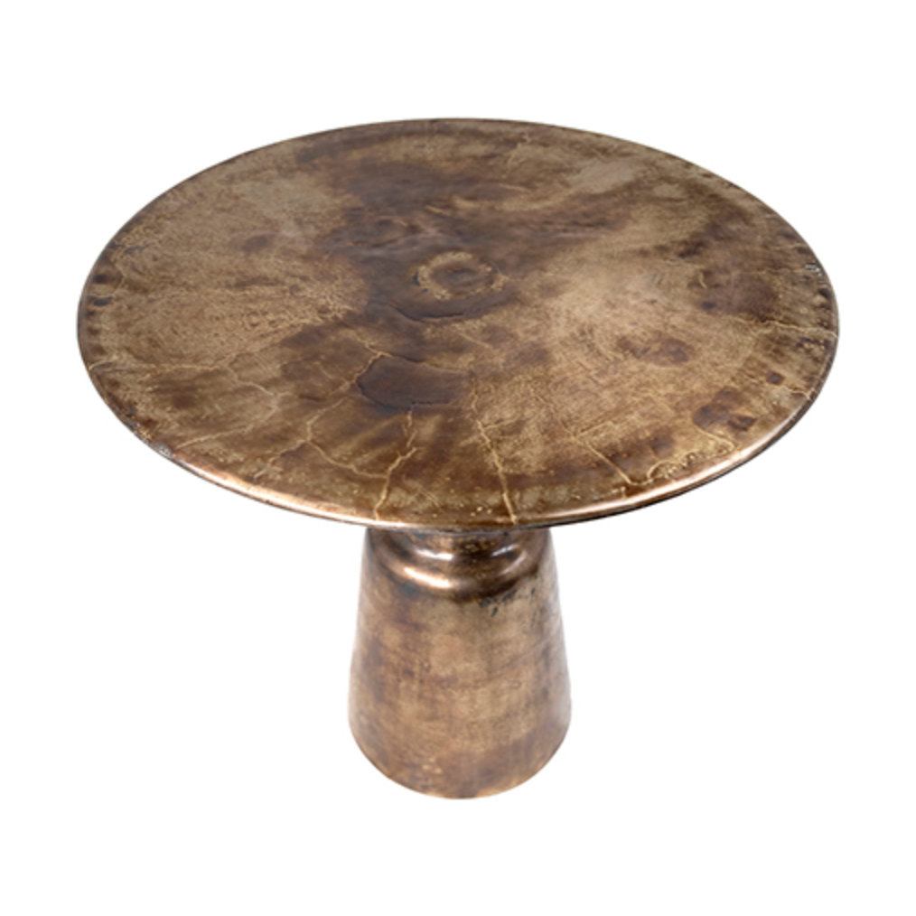 Made from cast aluminum in a vintage brass antique finish, this Golbez Bistro Table brings an antique, rustic appeal to any dining room or kitchen area.  Cast Aluminum Vintage Brass Antique Finish Size: 32"l x 32"d x 30"h Made from cast aluminum in a vintage brass antique finish, this Golbez Bistro Table brings an antique, rustic appeal to any dining room or kitchen area.  Cast Aluminum Vintage Brass Antique Finish Size: 32"l x 32"d x 30"h 