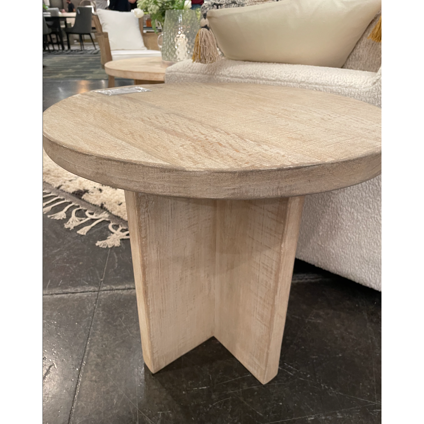We love the unique base of this Harley End Table. Made from reclaimed pine with a slight white wash, this brings a rustic appeal to modern spaces.  Reclaimed Pine Natural Sealed Finish with Slight White Wash