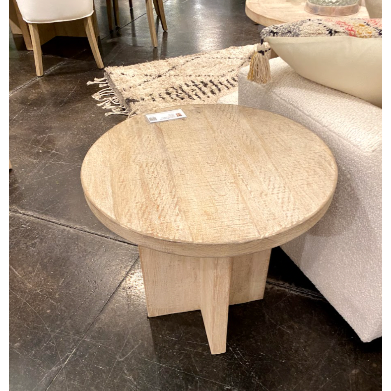 We love the unique base of this Harley End Table. Made from reclaimed pine with a slight white wash, this brings a rustic appeal to modern spaces.  Reclaimed Pine Natural Sealed Finish with Slight White Wash
