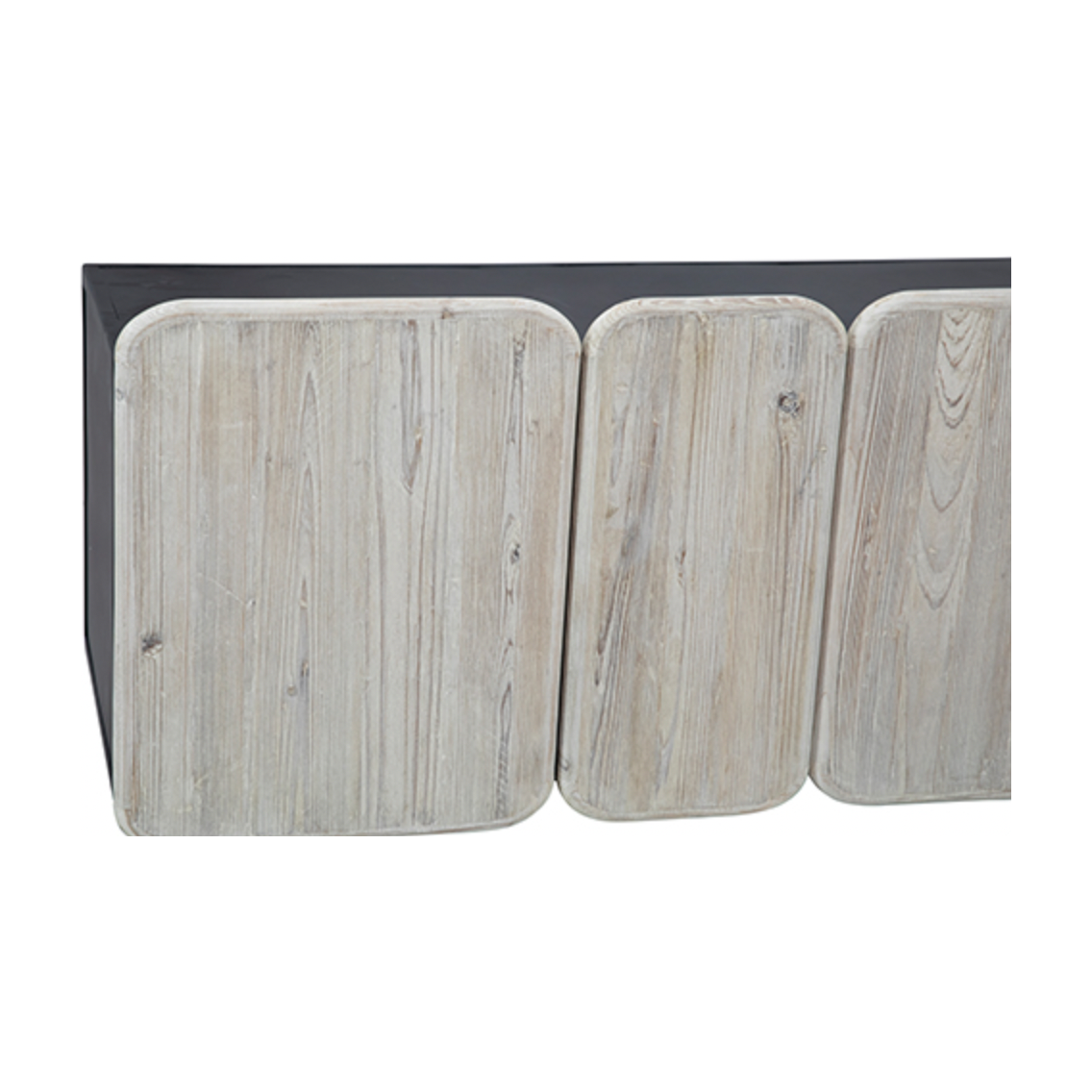We love the rounded edges and different size doors of this Nubla Sideboard. The grey white antique finish brings an antique vibe to modern spaces.  Reclaimed Pine on Iron Frame Grey White and Antique Black Finish Size: 73"l x 19"d x 25"h 