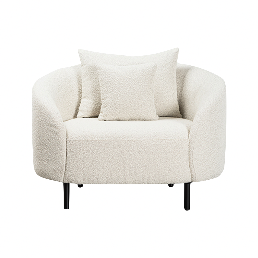 We love the gorgeous light sand boucle upholstery paired with the black, metal legs on this Rani Occasional Chair. Comfortable and stylish, we'd love to see this in your living room or lounge area! 