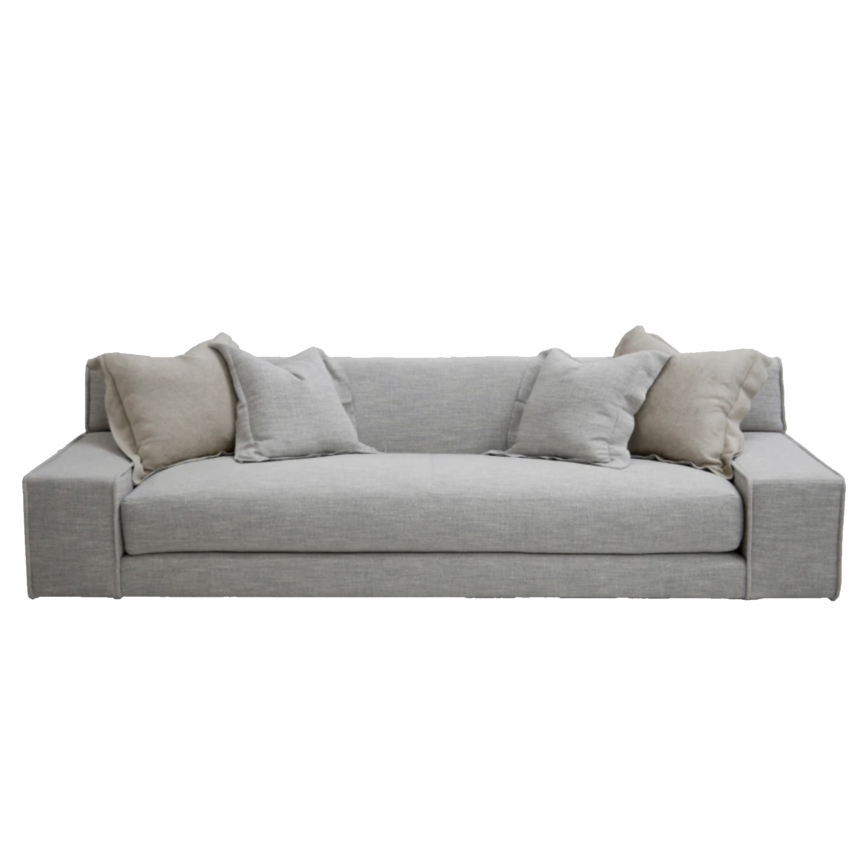 The ultimate low, cozy sofa. We would put this Esme sofa from Verellen in the family room, living room, or movie theater. The juxtaposition of a juicy, miniature-spring filled down-wrapped cushion and firm back is ultra comfortable. We love the thick, firm arms for resting cell phones & snacks. Enjoy this sofa upholstered or slipcovered.