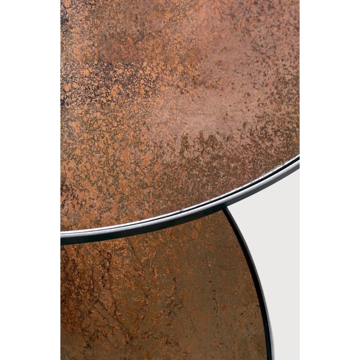 Featuring a heavy aged mirror surface, this Nesting Coffee Table Set - Bronze brings a vintage look with a modern twist to any living room or lounge area.   Dimensions: 36.5"w x 36.5"d x 16.5"h  Weight: 58 lbs  Material: Mirror