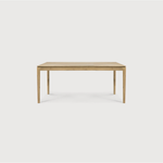 This Oak Bok Extendable Dining Table is perfect for families who want extra space when their kids, extended family, or guests come to celebrate! Its airy shape yet rock solid construction make this piece a timeless and remarkable design to enjoy for years to come.  Material: Oak, 100% Solid Wood Finish: Oiled