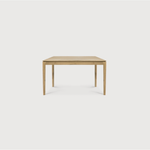 This Oak Bok Extendable Dining Table is perfect for families who want extra space when their kids, extended family, or guests come to celebrate! Its airy shape yet rock solid construction make this piece a timeless and remarkable design to enjoy for years to come.  Material: Oak, 100% Solid Wood Finish: Oiled