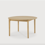 Featuring Oak Bok Round Extendable Dining Table by Ethnicraft at Amethyst Home. This Oak Bok Round Extendable Dining Table offers the perfect solution for adaptable dining within a smaller space. The iconic airy shape and solid construction make for a timeless design to enjoy for years to come.
Material: Oak, 100% Solid WoodFinish: Oiled
Dimensions: 51.  Amethyst Home provides interior design, new home construction design consulting, vintage area rugs, and lighting in the Winter Garden metro area.