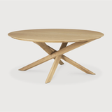 Featuring Oak Mikado Coffee Table by Ethnicraft at Amethyst Home. The Oak Mikado Coffee Table, designed by Alain van Havre, is a study of balance and symmetry. The interested base brings a unique look to any living room or lounge area!
Oval Dimension: 56.5"w x 26.5"d x 17"h Weight: 35 lbs
Round Dimension: 39.5"w x 39.5"d x 17"hWeight: 40 lbs
Material: Oak.  Amethyst Home provides interior design, new home construction design consulting, vintage area rugs, and lighting in the Alpharetta metro area.