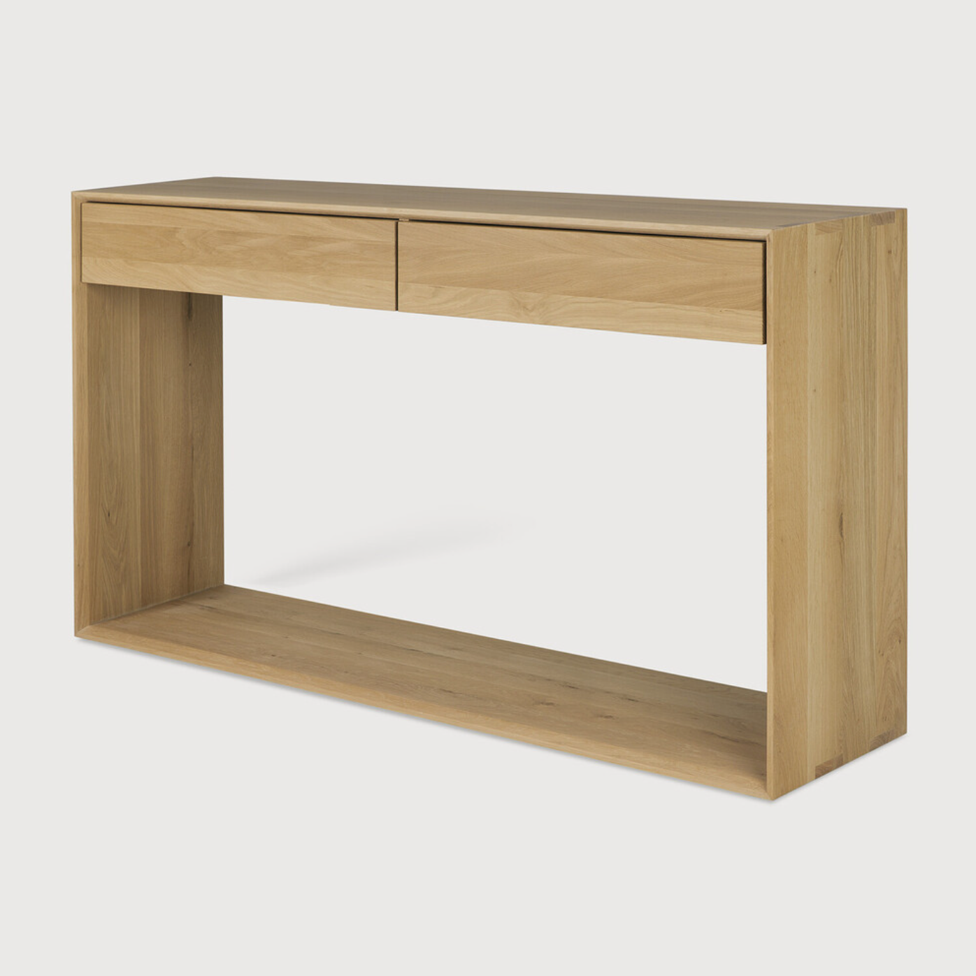 Featuring Oak Nordic Console Table by Ethnicraft at Amethyst Home. This Oak Nordic Console combines refined design with the purity of solid wood. We love that the bevelled edges will add an upscale aesthetic to any entry hall or living room space.
Dimensions: 47.5"w x 16"d x 33.5"h Weight: 84 lbs
Dimensions: 63"w x 16"d x 33.5"h Weight: 108 lbs
Material: .  Amethyst Home provides interior design, new home construction design consulting, vintage area rugs, and lighting in the Alpharetta metro area.