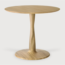 Featuring Oak Round Torsion Dining Table by Ethnicraft at Amethyst Home. Airy with subtle complexities, this Oak Round Torsion Dining Table incorporates advanced woodworking techniques to create a light table top with a torsaded base of sculptural elegance -- sure to elevate the look for any dining or kitchen area. 
Material: Oak, 100% Solid WoodFinis.  Amethyst Home provides interior design, new home construction design consulting, vintage area rugs, and lighting in the Salt Lake City metro area.