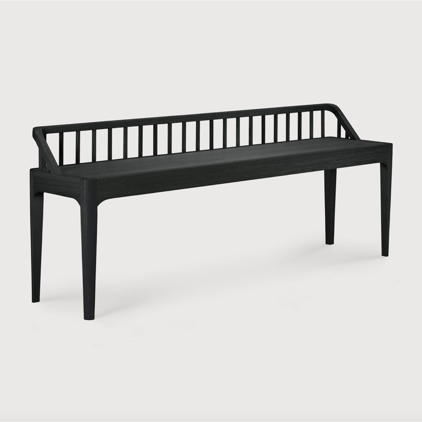 Wherever you choose to place it, this Oak Spindle Bench in solid oak is a striking piece. We'd love to see this styled with an Amethyst Pillow in your entryway, bedroom, or other space!  Dimensions: 59.5"w x 14"d x 24"h  Seat Height: 18" Weight: 28 lbs Material: Oak, 100% Solid Wood Finish: Varnished