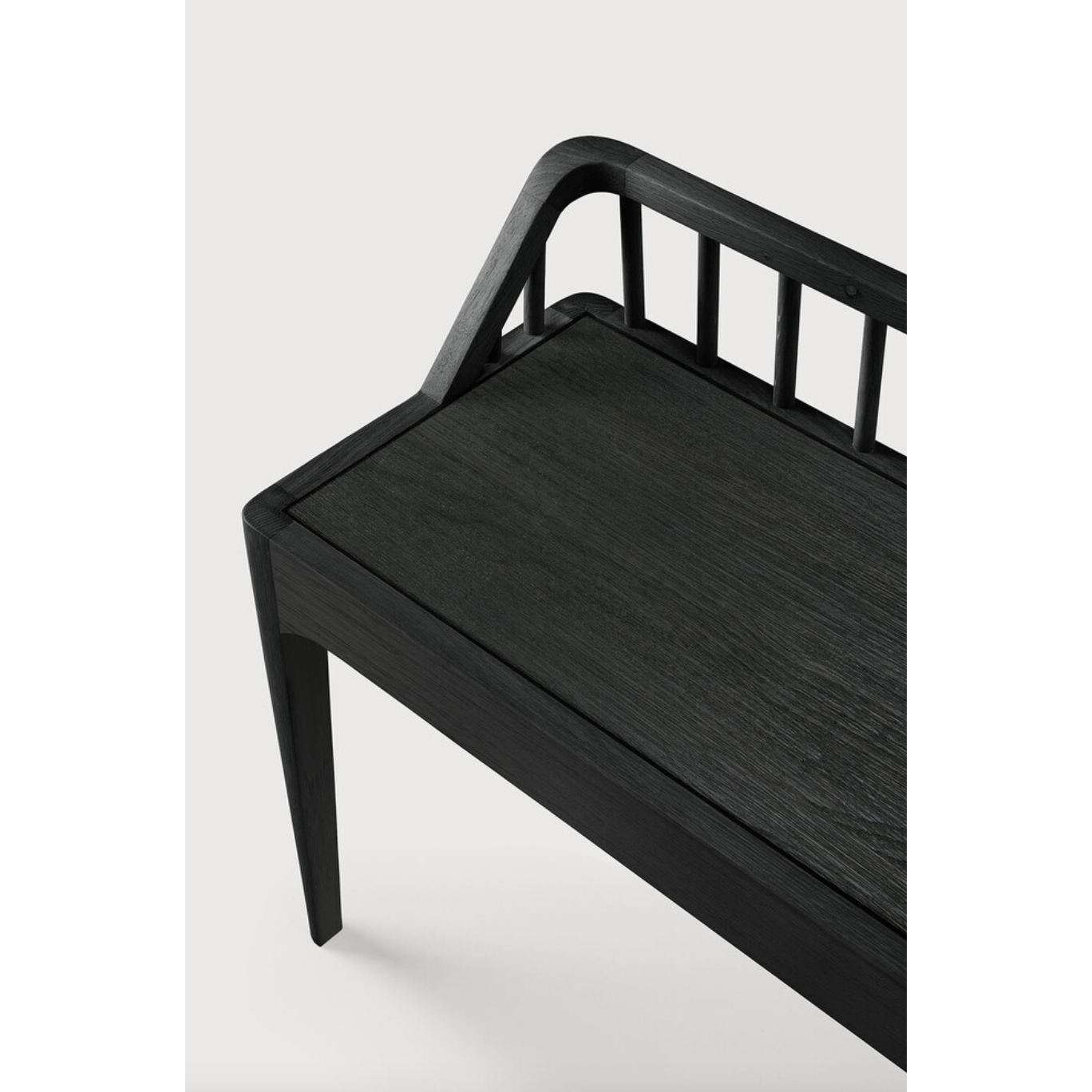 Wherever you choose to place it, this Oak Spindle Bench in solid oak is a striking piece. We'd love to see this styled with an Amethyst Pillow in your entryway, bedroom, or other space!  Dimensions: 59.5"w x 14"d x 24"h  Seat Height: 18" Weight: 28 lbs Material: Oak, 100% Solid Wood Finish: Varnished