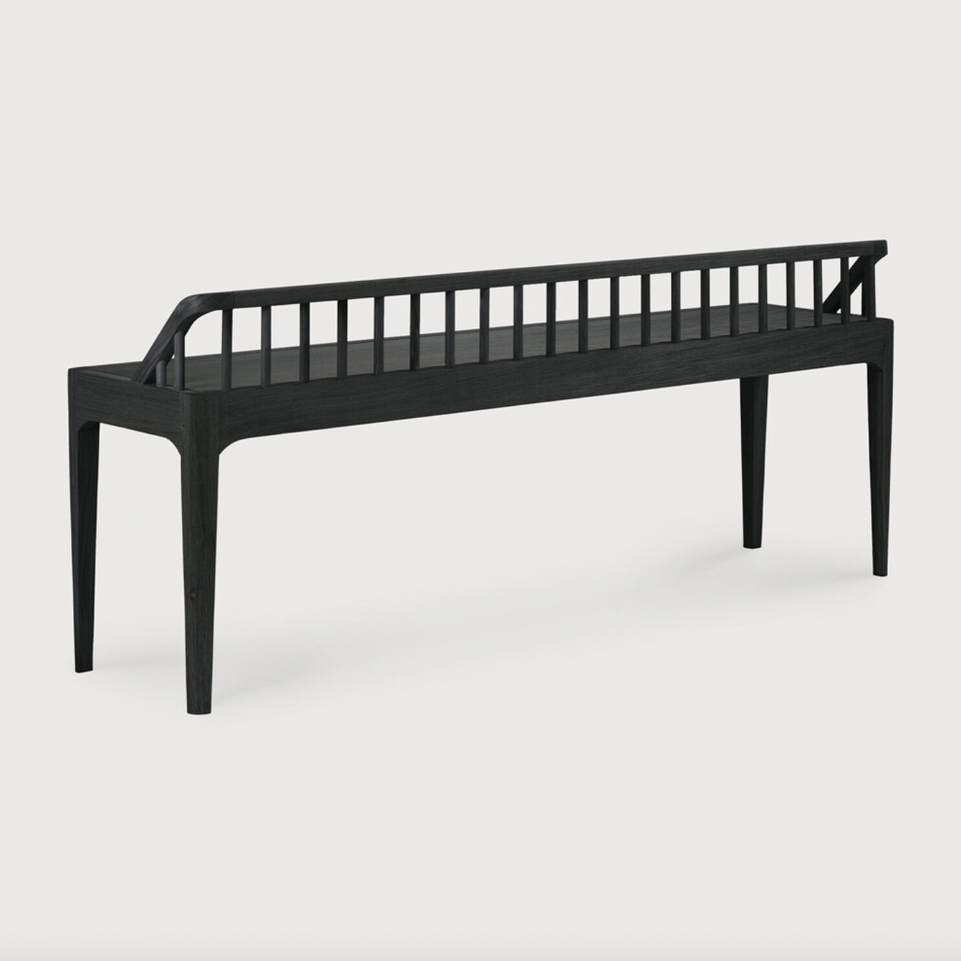 Wherever you choose to place it, this Oak Spindle Bench in solid oak is a striking piece. We'd love to see this styled with an Amethyst Pillow in your entryway, bedroom, or other space!  Dimensions: 59.5"w x 14"d x 24"h  Seat Height: 18" Weight: 28 lbs Material: Oak, 100% Solid Wood Finish: Varnished