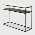 We love that the Stone console is an even mix of contemporary and glamorous elements bringing a touch of chic style to your entry way or living room. With its modern open metal frame and its pristine marble, we admire the simple lines and sleek design by designer, Djordje Cukanovic.  Dimensions: 47.5"w x 16"d x 34"h  Weight: 91 lbs  Material: Marble top, black metal frame